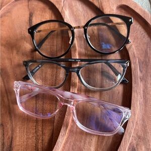 Stylish blue light Reading Eyeglasses Trio in Black, Gray, and Pink.  Size 3